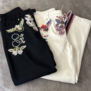 Cynthia Rowley Set (2) Embroider Poplin Twill Lace Up Pant Jeans Bundle SZ 10